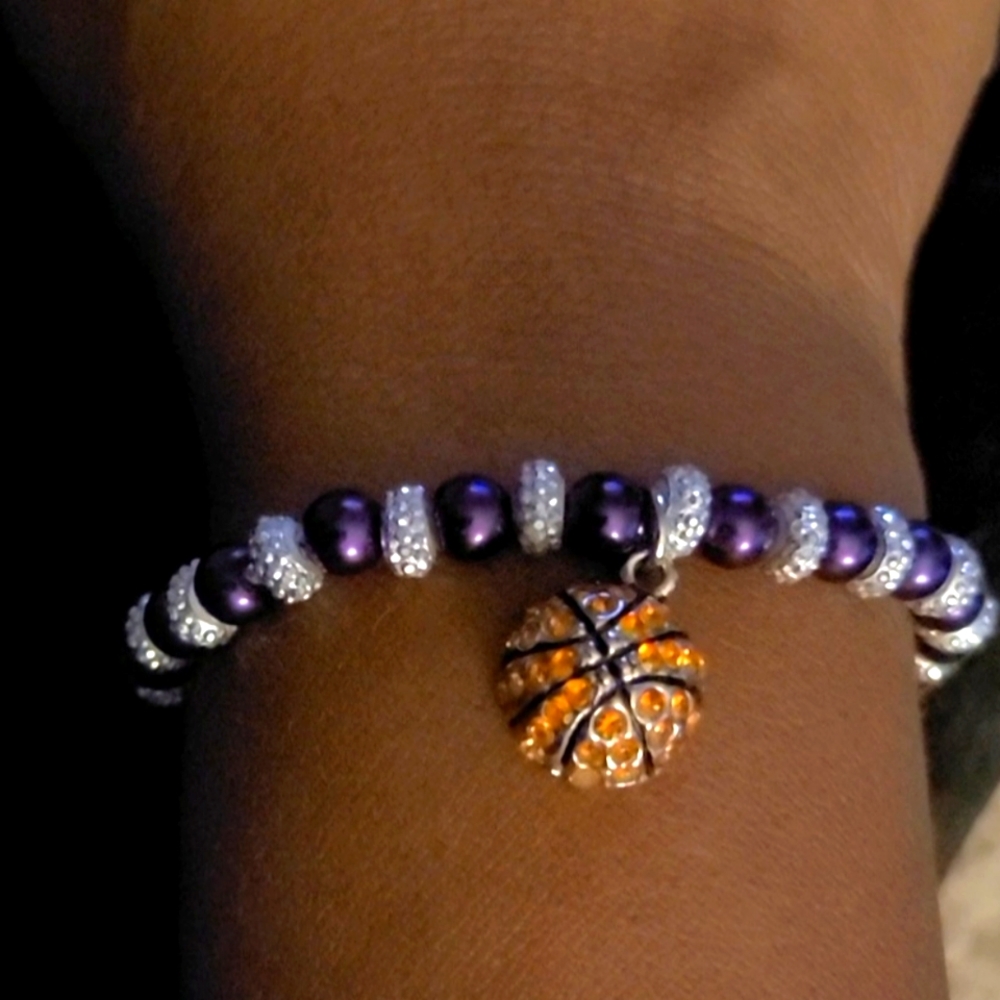 L&L Lavender/Purple Boho Stretch Bracelet with Basketball Charm 🏀  NWOT